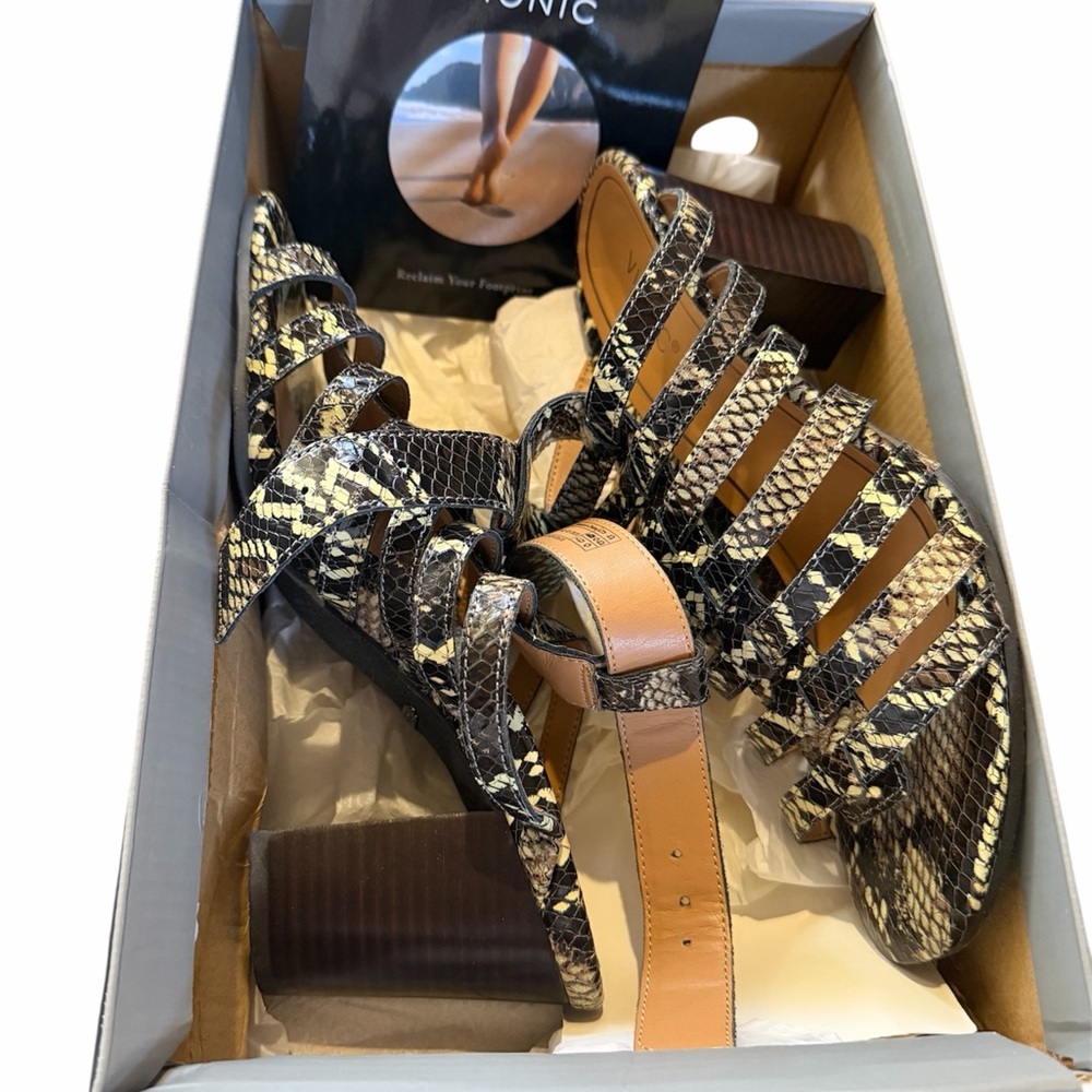 Vionic Snake Print Heels with Tan Accents